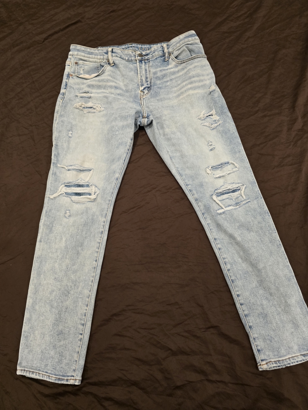 American Eagle AirFlex+ Temp Tech Distressed Straight Leg Jeans Blue Waist 36
